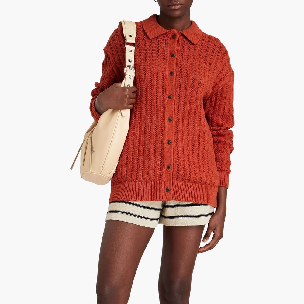 Rag & Bone Adrienne Crochet-Knit Cotton-Blend Polo Cardigan